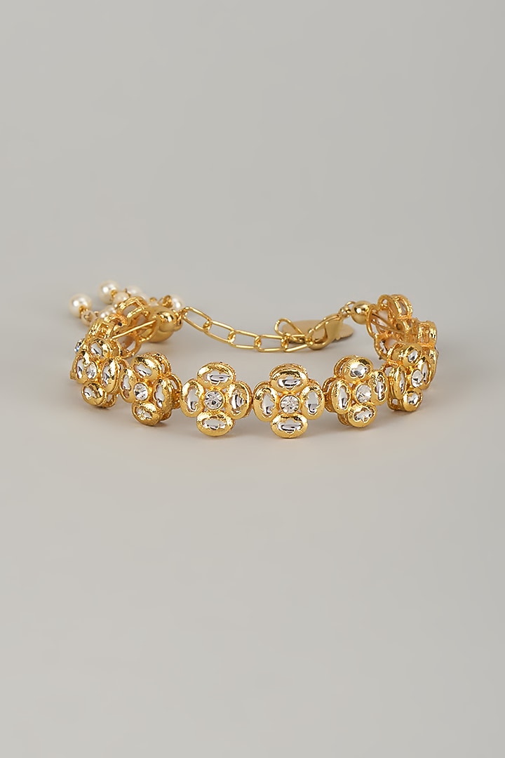 Gold Finish Kundan Polki Bracelet by Nyela at Pernia's Pop Up Shop