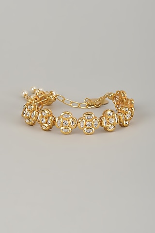 Gold Finish Kundan Polki Bracelet by Nyela