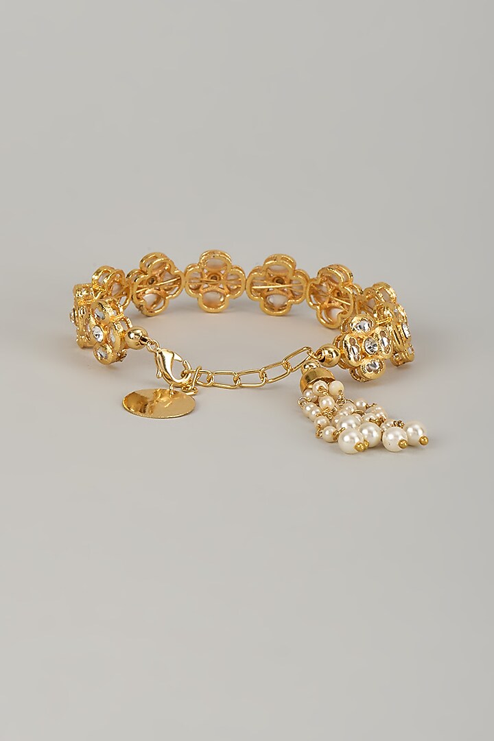 Gold Finish Kundan Polki Bracelet by Nyela at Pernia's Pop Up Shop