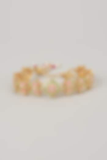 Gold Finish Kundan Polki Meenakari Hand Painted Bracelet by Nyela at Pernia's Pop Up Shop
