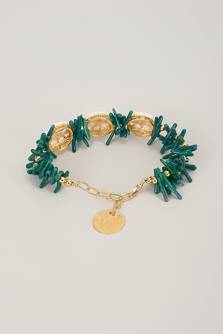 Gold Finish Stone Bracelet by Nyela at Pernia's Pop Up Shop