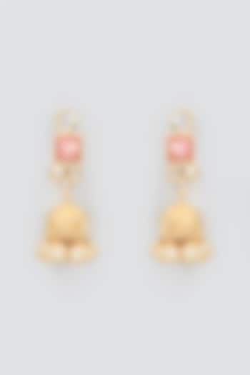 Gold Finish Kundan Polki & Pearl Meenakari Jhumka Earrings by Nyela at Pernia's Pop Up Shop