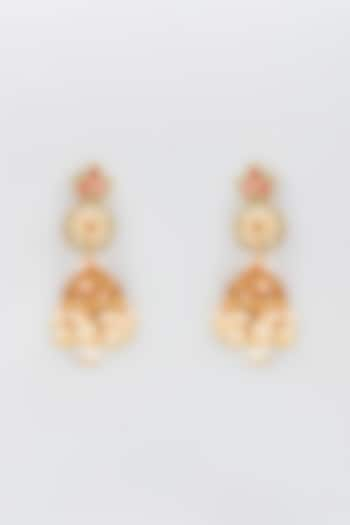 Gold Finish Kundan Polki Meenakari Jhumka Earrings by Nyela at Pernia's Pop Up Shop