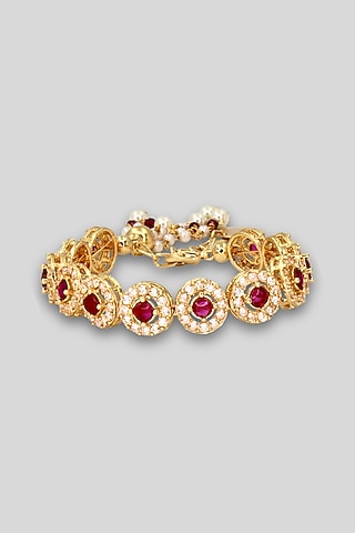 Gold Anti-Tarnish Finish Red American Diamond Openable Tennis Bracelet by Nyela
