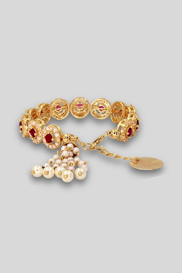 Gold Anti-Tarnish Finish Red American Diamond Openable Tennis Bracelet by Nyela at Pernia's Pop Up Shop