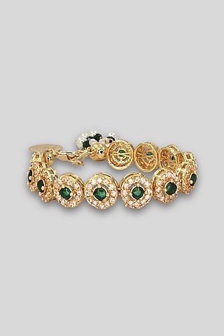 Gold Anti-Tarnish Finish Green American Diamond Openable Tennis Bracelet by Nyela
