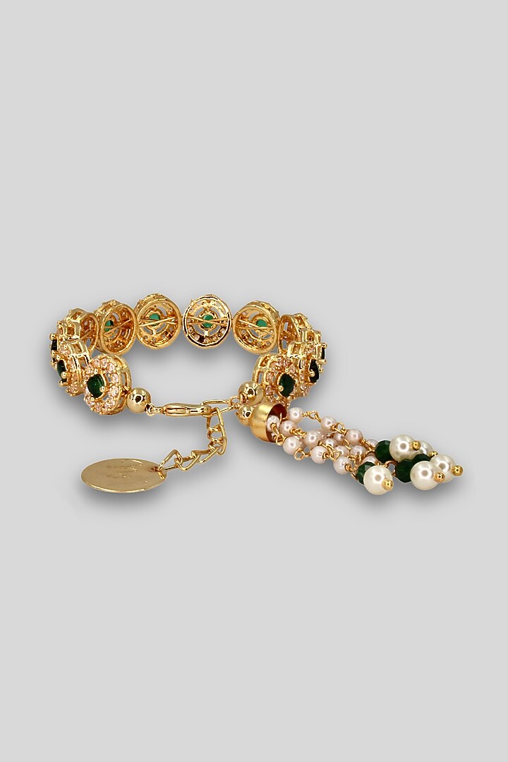Gold Anti-Tarnish Finish Green American Diamond Openable Tennis Bracelet by Nyela at Pernia's Pop Up Shop