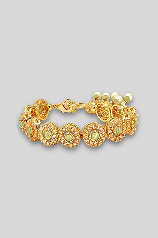 Gold Anti-Tarnish Finish Light Green American Diamond Openable Tennis Bracelet by Nyela