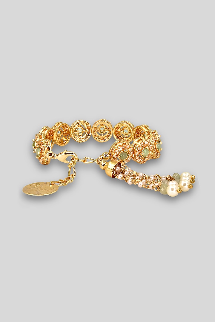 Gold Anti-Tarnish Finish Light Green American Diamond Openable Tennis Bracelet by Nyela at Pernia's Pop Up Shop