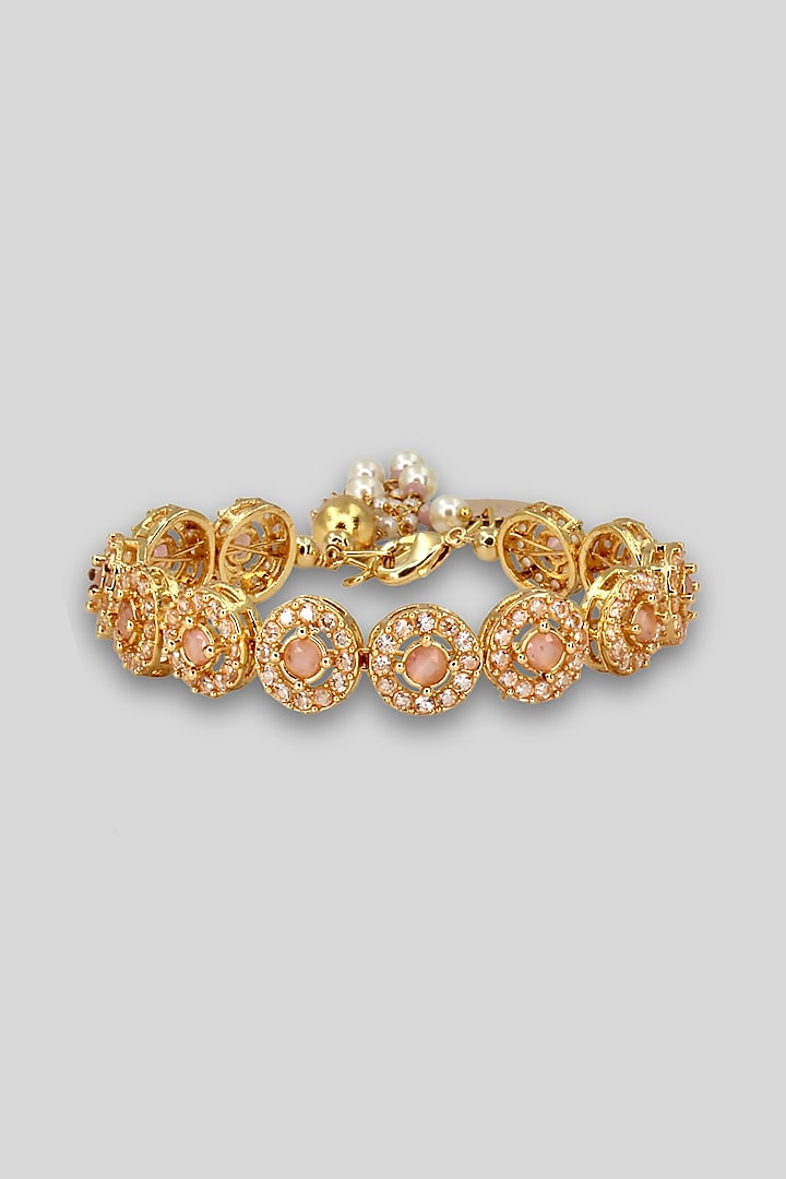 Gold Anti-Tarnish Finish Pink American Diamond Openable Tennis Bracelet by Nyela at Pernia's Pop Up Shop