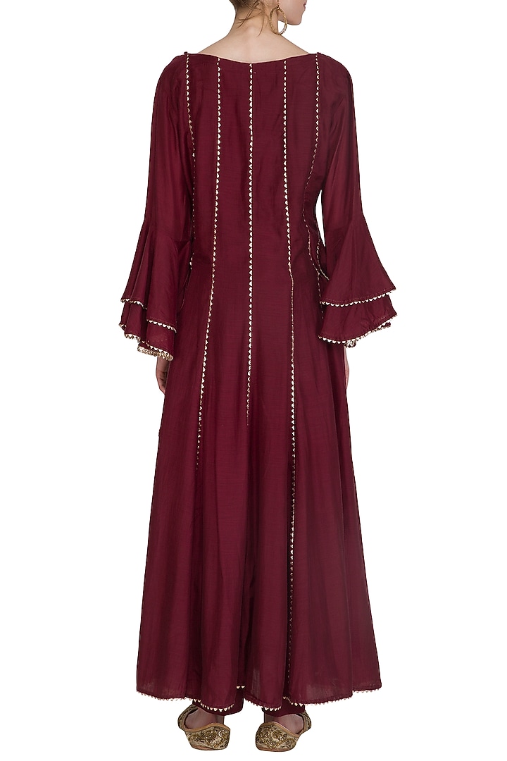 Maroon Embroidered Party Wear Anarkali Set by Nysa & Shubhangi at Pernia's Pop Up Shop
