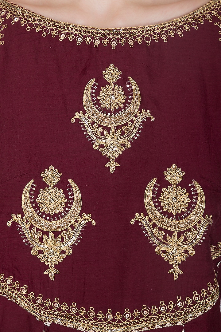Maroon Embroidered Party Wear Anarkali Set by Nysa & Shubhangi at Pernia's Pop Up Shop
