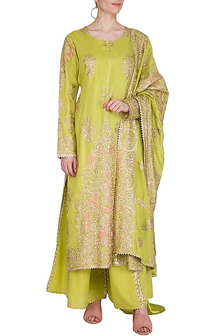 Green Embroidered Sharara Set by Nysa & Shubhangi