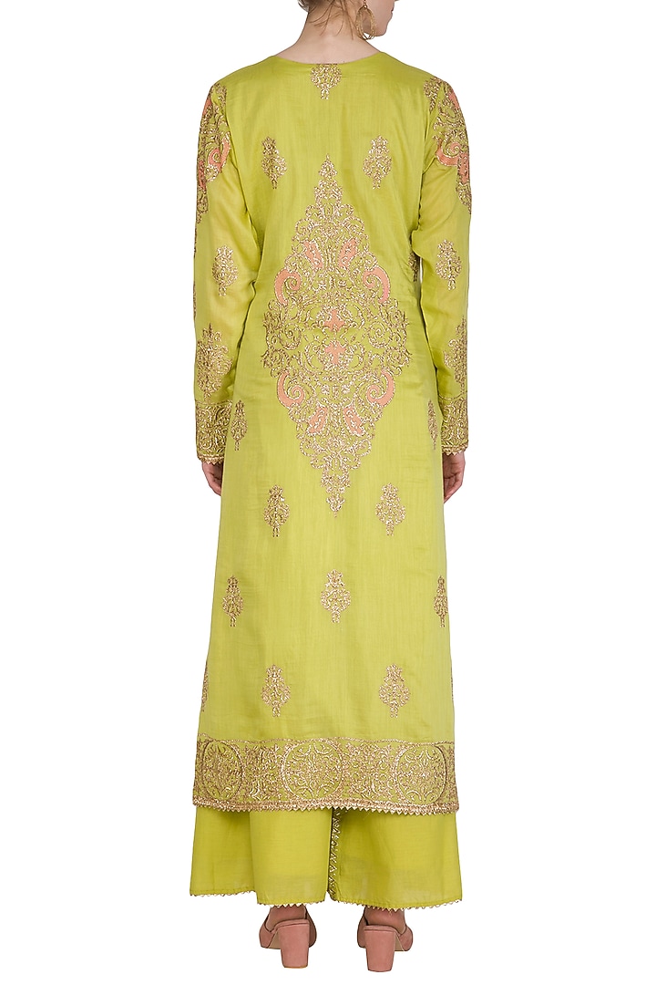 Green Embroidered Party Wear Sharara Set by Nysa & Shubhangi at Pernia's Pop Up Shop
