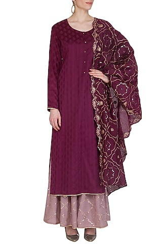 Wine Embroidered Gharara Set by Nysa & Shubhangi