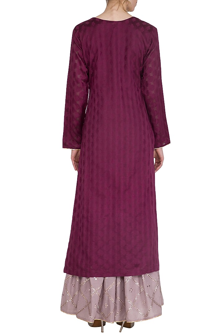 Wine Embroidered Gharara Set by Nysa & Shubhangi at Pernia's Pop Up Shop