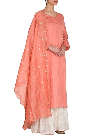 Peach Embroidered Gharara Set by Nysa & Shubhangi