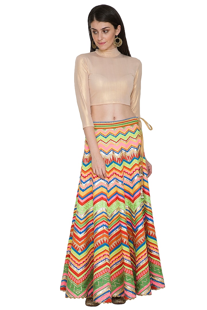 Multi Colored Embroidered Skirt by Nysa & Shubhangi at Pernia's Pop Up Shop