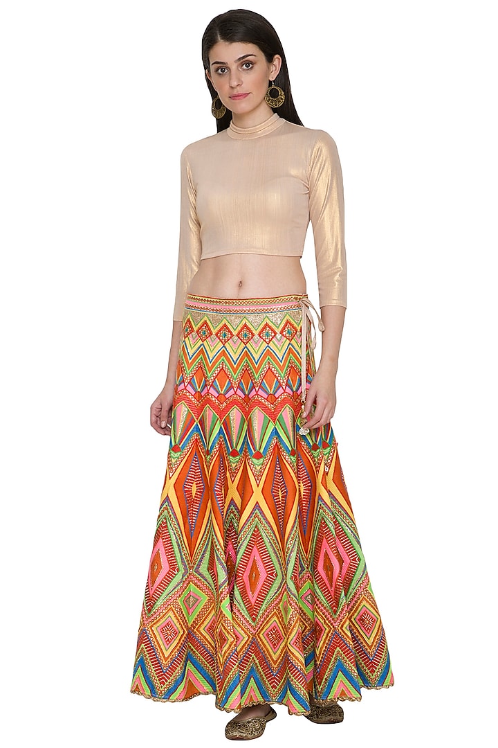 Multi Colored Gota Embroidered Skirt by Nysa & Shubhangi