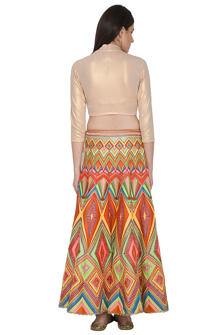Multi Colored Gota Embroidered Skirt by Nysa & Shubhangi at Pernia's Pop Up Shop
