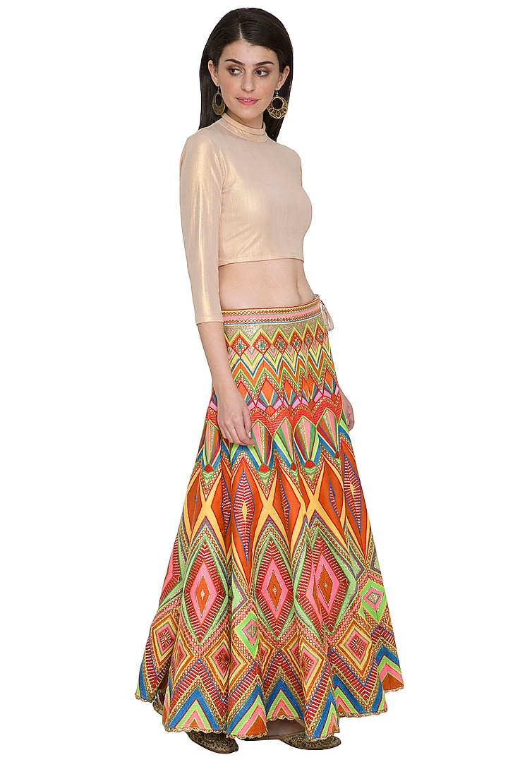 Multi Colored Gota Embroidered Skirt by Nysa & Shubhangi at Pernia's Pop Up Shop