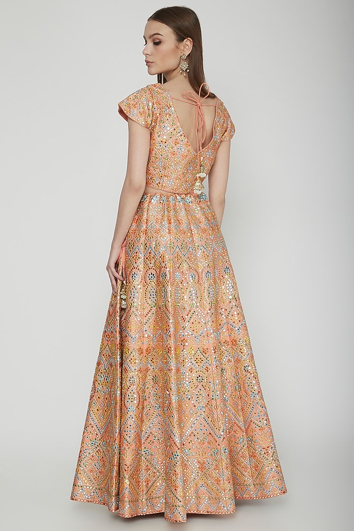Peach Embroidered Wedding Lehenga Set by Nysa & Shubhangi at Pernia's Pop Up Shop