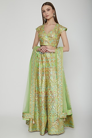 Green Embroidered Lehenga Set by Nysa & Shubhangi