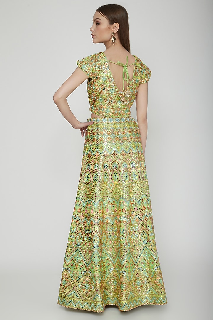 Green Embroidered Wedding Lehenga Set by Nysa & Shubhangi at Pernia's Pop Up Shop