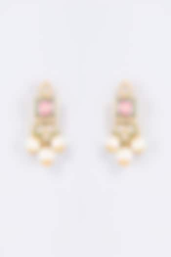 Gold Finish Meenakari Kundan Polki & Pearl Dangler Earrings by Nyela at Pernia's Pop Up Shop