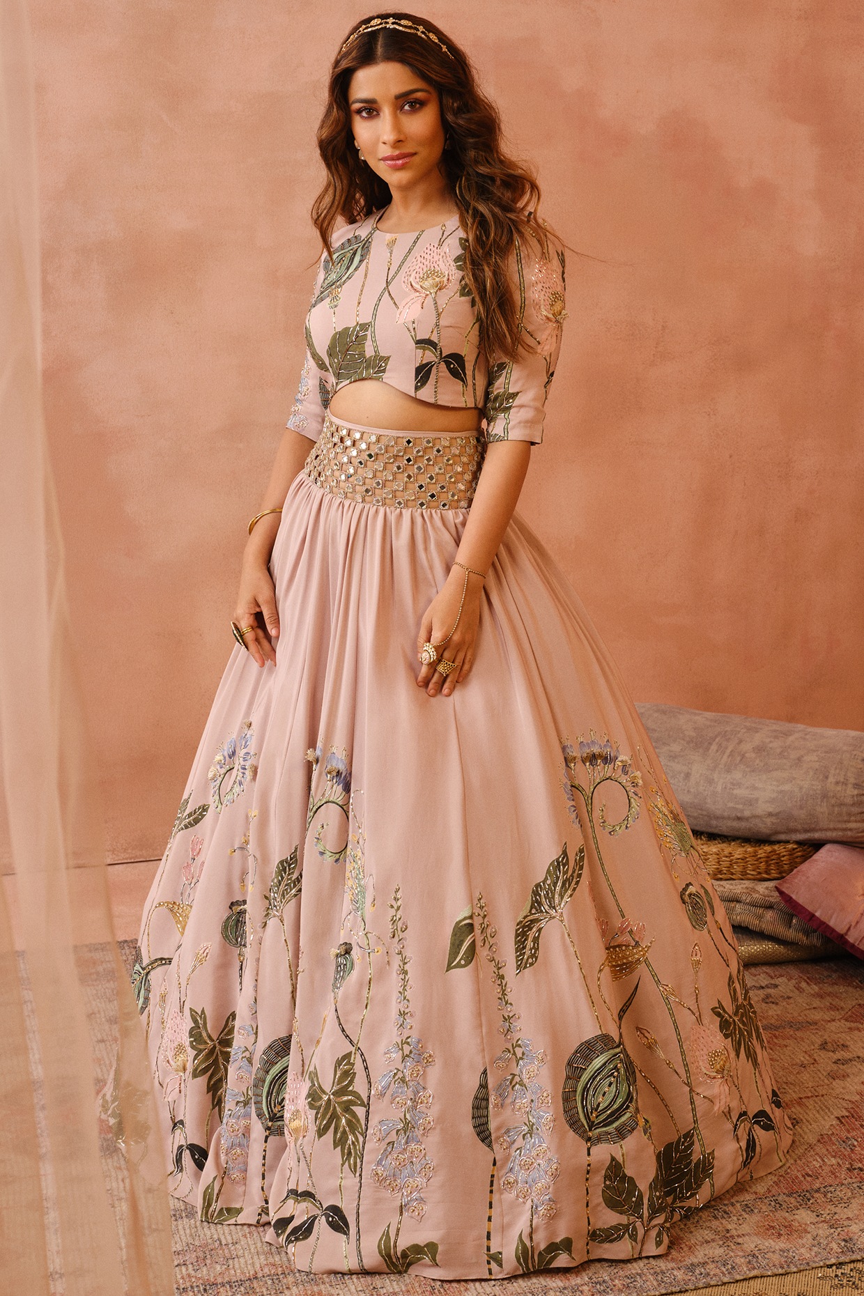Pink Floral Crepe Party Wear Lehenga Choli With Dupatta