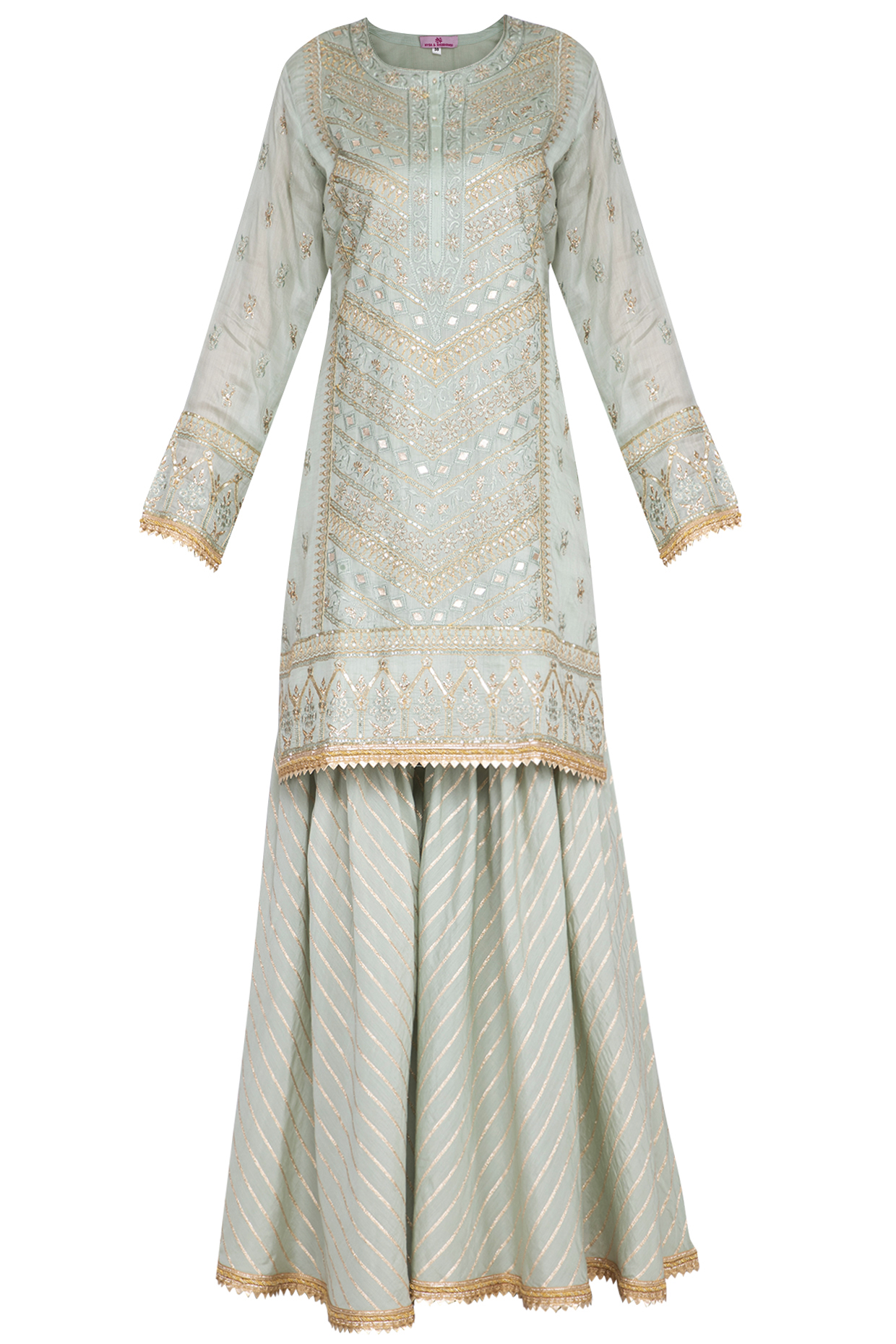 Turquoise Embroidered Party Wear Sharara Set by Nysa & Shubhangi at Pernia's Pop Up Shop