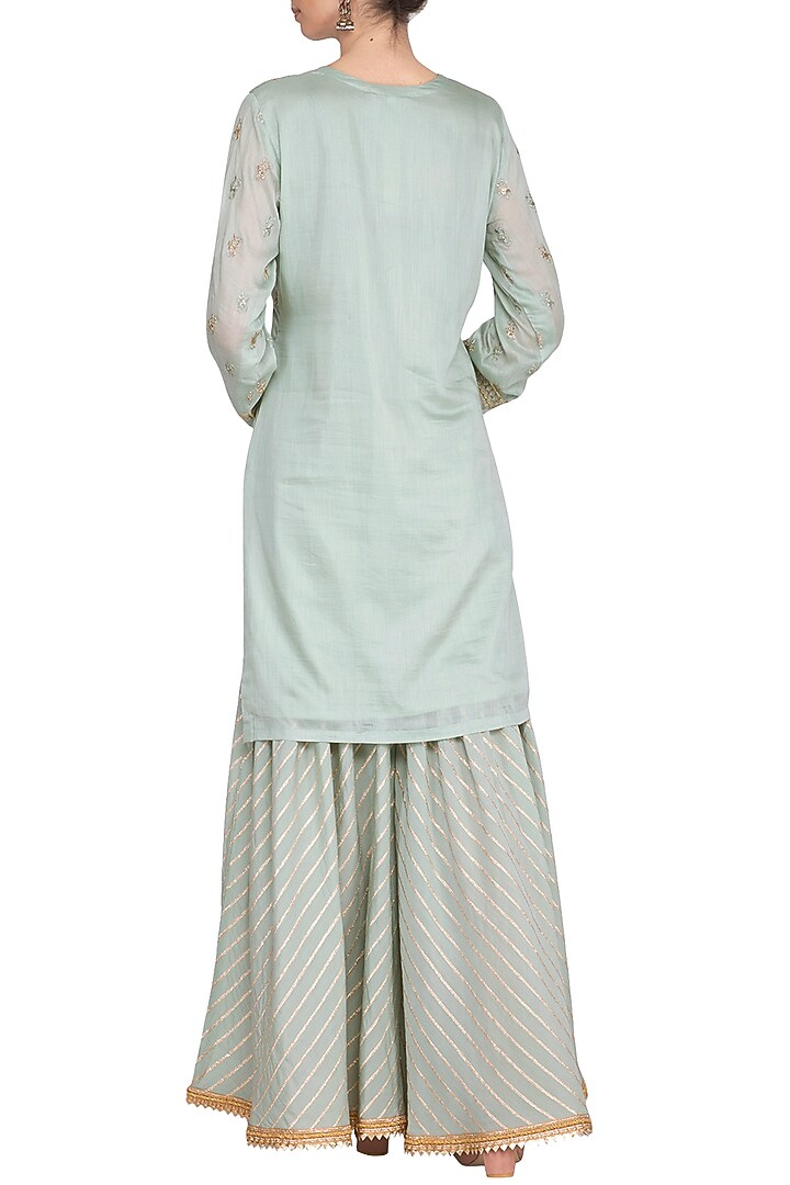 Turquoise Embroidered Party Wear Sharara Set by Nysa & Shubhangi at Pernia's Pop Up Shop