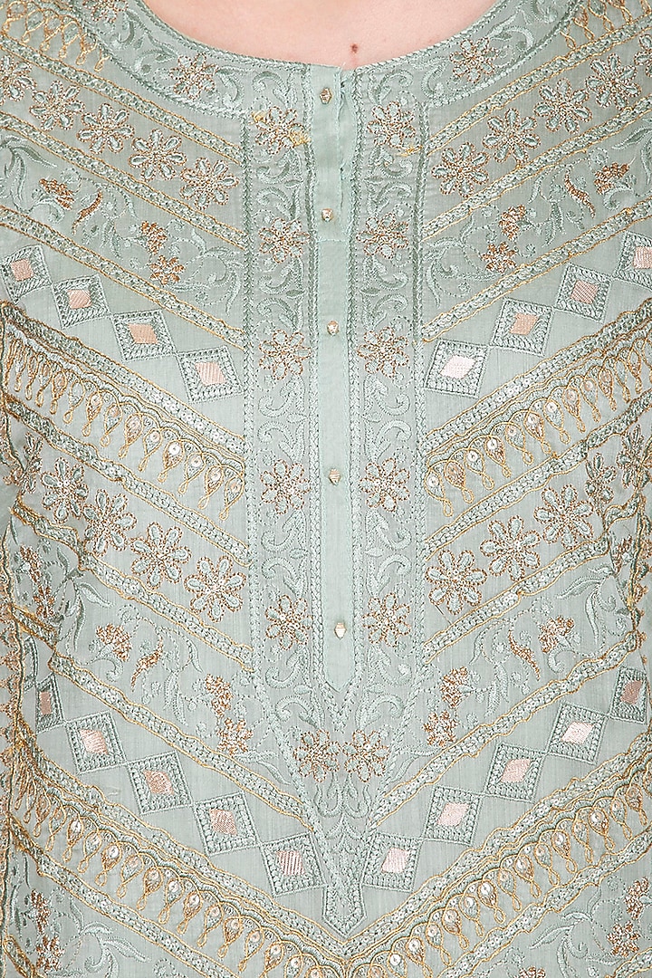 Turquoise Embroidered Party Wear Sharara Set by Nysa & Shubhangi at Pernia's Pop Up Shop