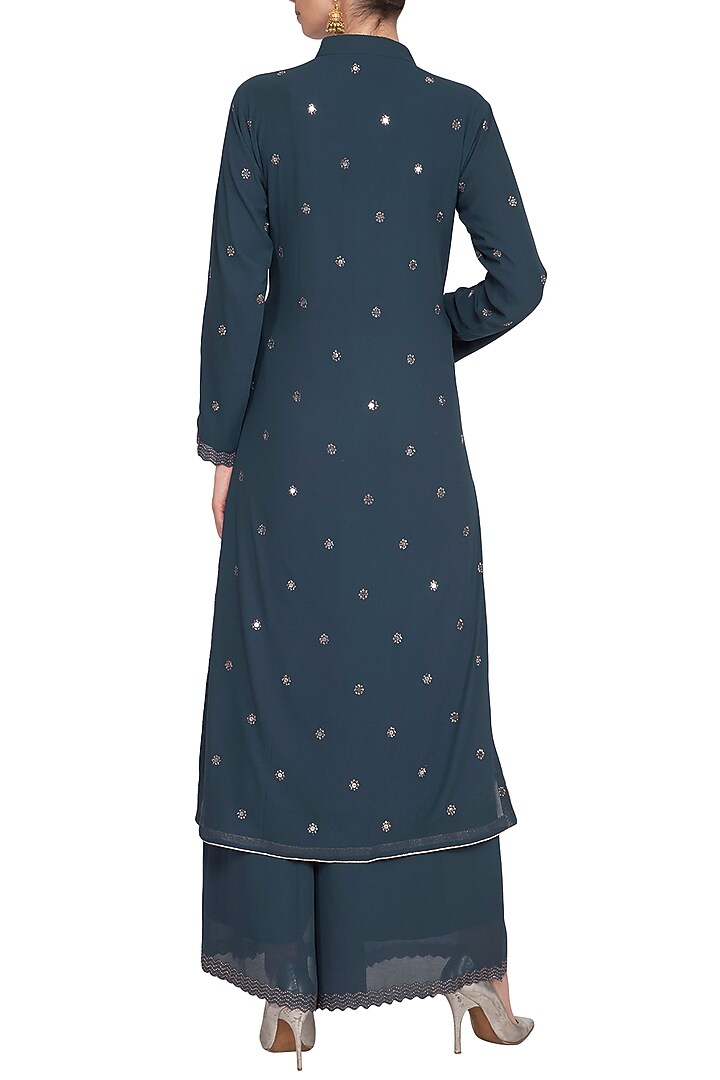 Charcoal Blue Embroidered Party Wear Sharara Set by Nysa & Shubhangi at Pernia's Pop Up Shop
