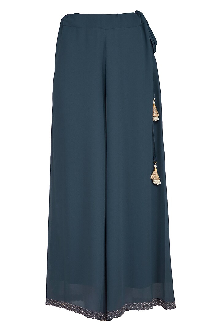 Charcoal Blue Embroidered Party Wear Sharara Set by Nysa & Shubhangi at Pernia's Pop Up Shop