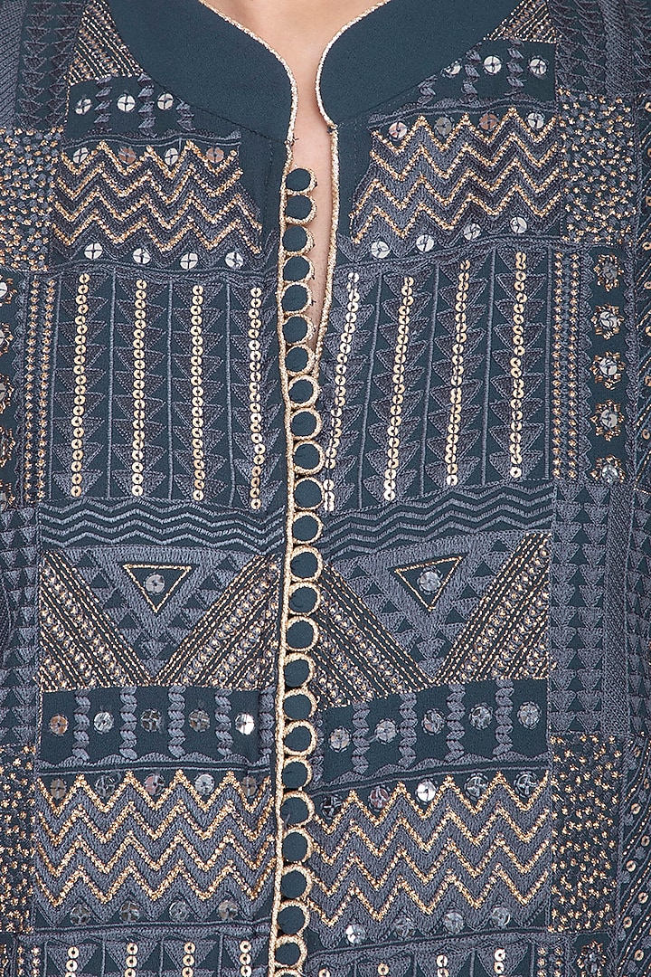 Charcoal Blue Embroidered Party Wear Sharara Set by Nysa & Shubhangi at Pernia's Pop Up Shop