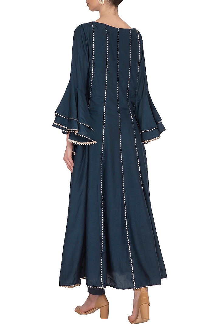 Charcoal Blue Embroidered Party Wear Anarkali Set by Nysa & Shubhangi at Pernia's Pop Up Shop