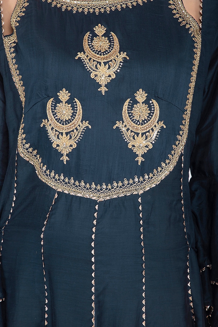 Charcoal Blue Embroidered Party Wear Anarkali Set by Nysa & Shubhangi at Pernia's Pop Up Shop