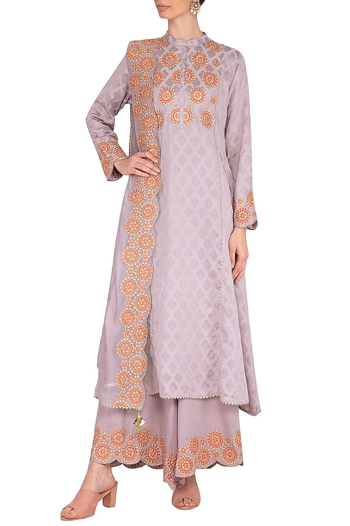 Lilac Embroidered Party Wear Sharara Set by Nysa & Shubhangi at Pernia's Pop Up Shop