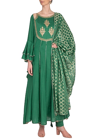 Green Embroidered Anarkali Set by Nysa & Shubhangi