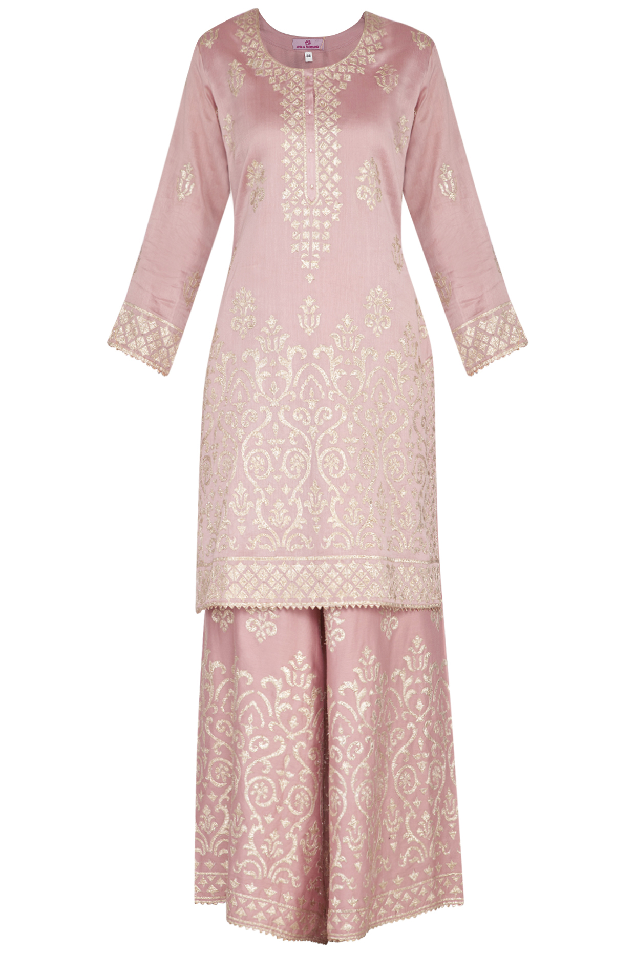 Onion Pink Ghicha Party Wear Sharara Set by Nysa & Shubhangi at Pernia's Pop Up Shop