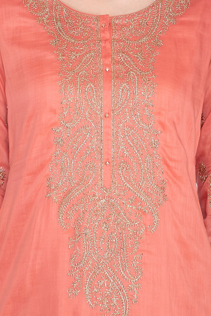 Peach & Grey Embroidered Lace Lehenga Set by Nysa & Shubhangi at Pernia's Pop Up Shop