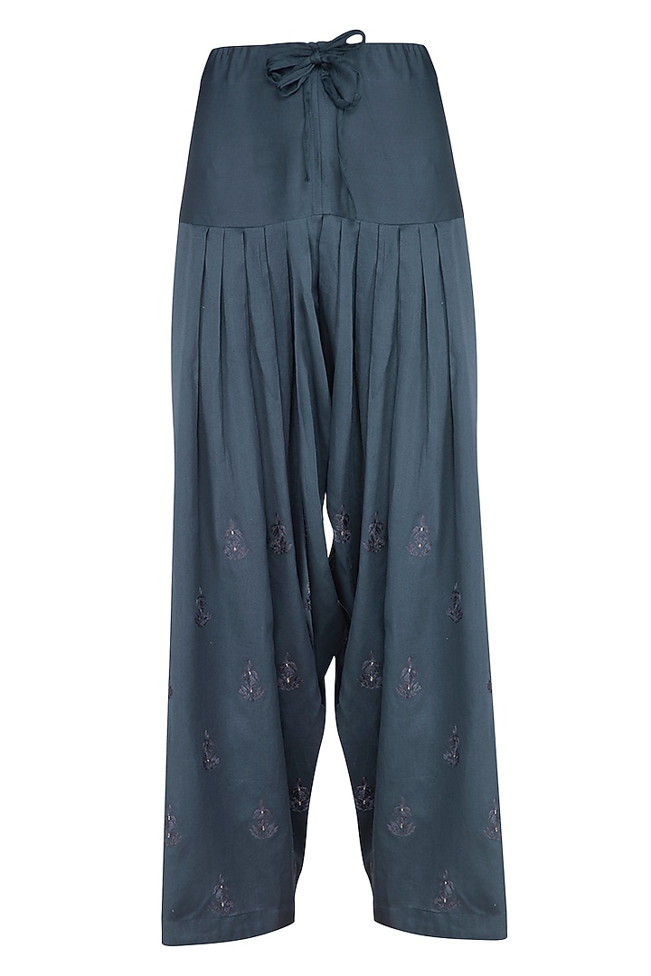 Charcoal Grey Embroidered A-Line Kurta Set by Nysa & Shubhangi at Pernia's Pop Up Shop