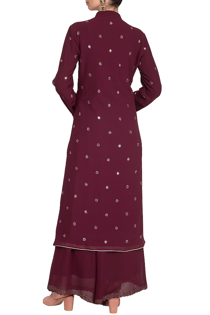 Wine Embroidered Achkan Party Wear Sharara Set by Nysa & Shubhangi at Pernia's Pop Up Shop