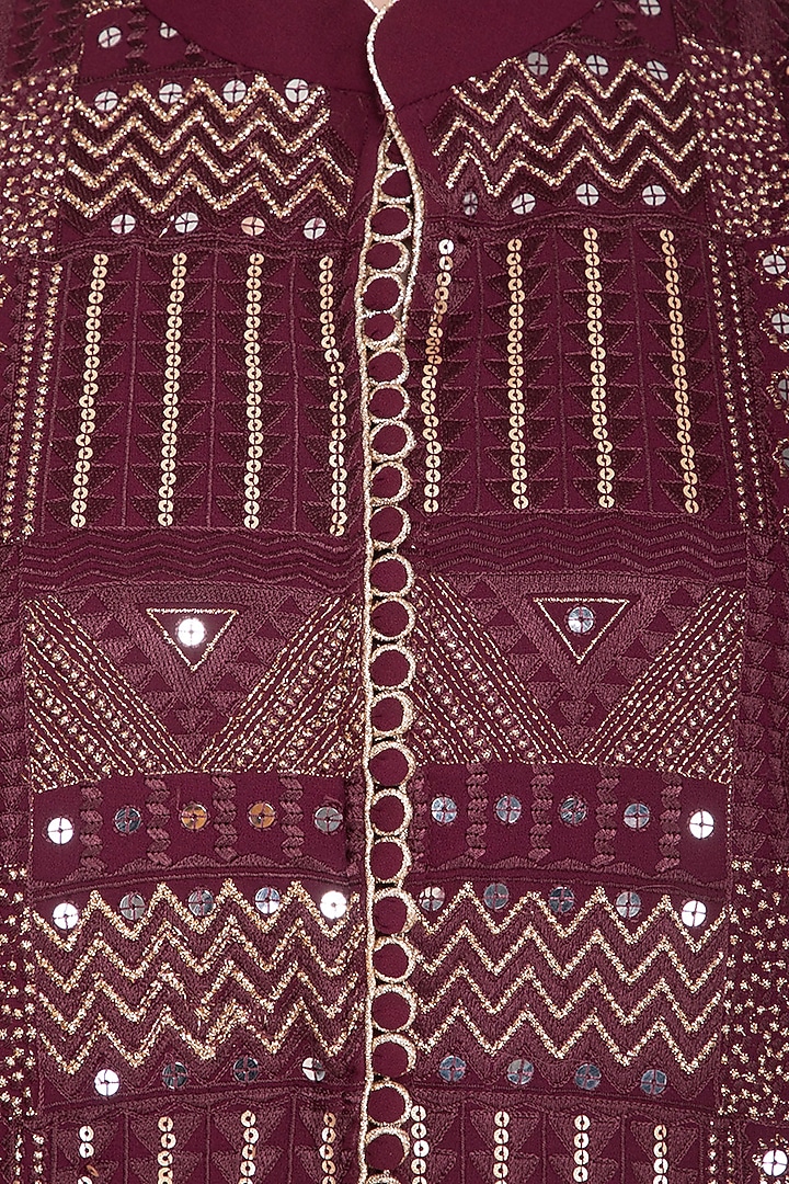 Wine Embroidered Achkan Party Wear Sharara Set by Nysa & Shubhangi at Pernia's Pop Up Shop
