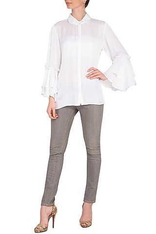 White Bell Sleeves Shirt by Nysa & Shubhangi