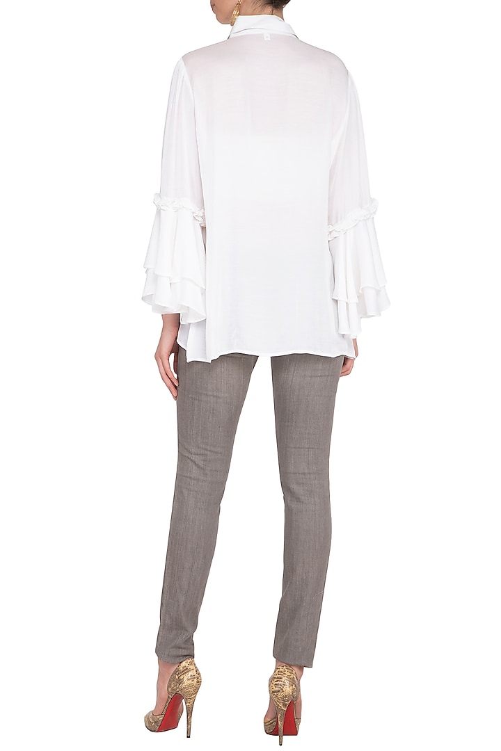 White Bell Sleeves Shirt by Nysa & Shubhangi at Pernia's Pop Up Shop