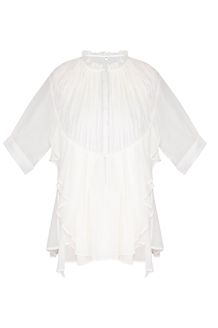 White Frill Shirt by Nysa & Shubhangi at Pernia's Pop Up Shop