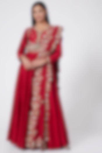 Red Embroidered Anarkali Set by Ose By Jyoti Gupta