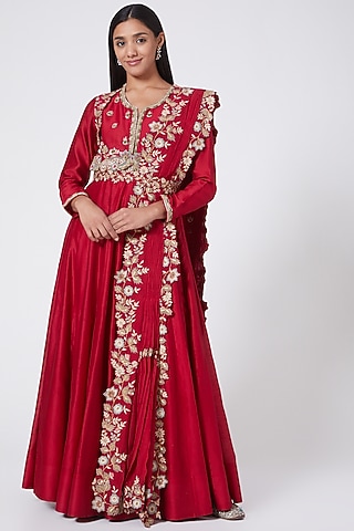 Red Embroidered Anarkali Set by Ose By Jyoti Gupta